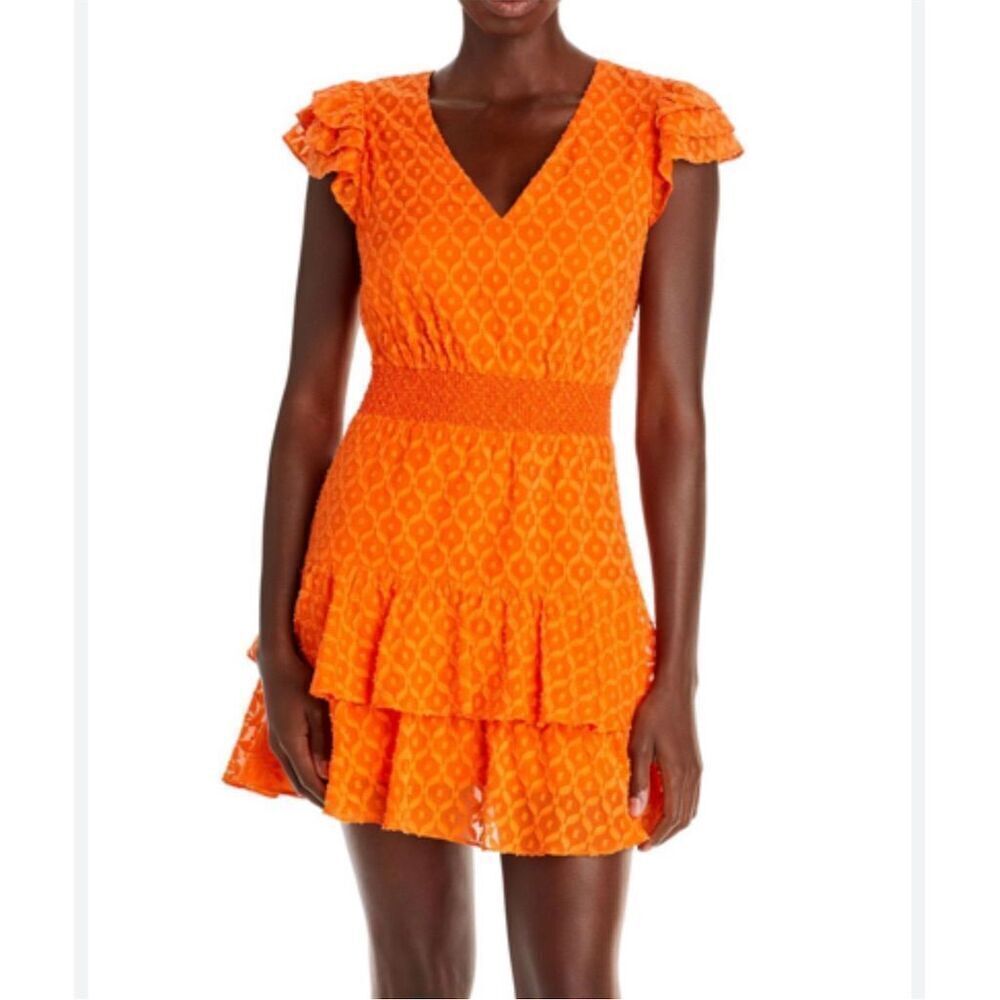 Alice + Olivia Women's Orange Ruffled Tiered Knee Length Dress M